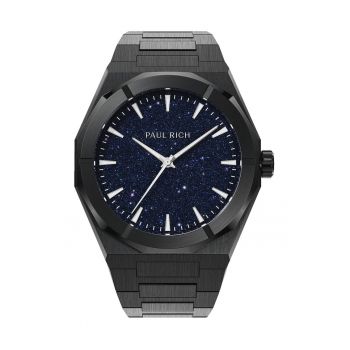 Ceas barbatesc  Star Dust II - cadran albastru - carcasa neagra din otel - rezistent la zgarieturi - luminos - 2 ani garantie