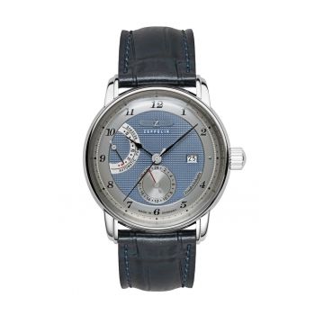 Ceas barbatesc  Zeppelin Friedrichshafen 85903 - 42mm - cadran albastru - curea din piele granat - WR 5ATM
