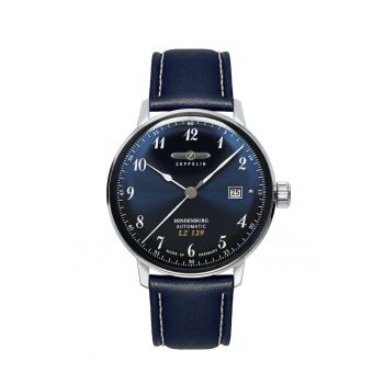 Ceas barbatesc  Zeppelin LZ129 Hindenburg - 40mm - cadran albastru - curea din piele - 5 ATM