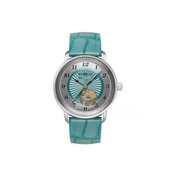 Ceas barbati  turcoaz - 36x11mm - curea din piele 18mm - WR 5ATM