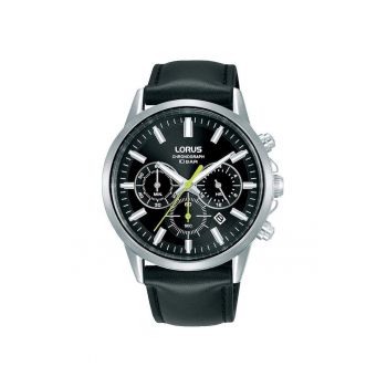 Ceas  Classic Chronograph - negru - curea din piele - rezistent la apa 100m - 10 ATM