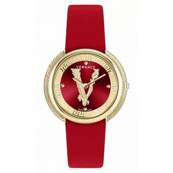 Ceas dama  Thea - rosu/auriu - piele/metal - 38mm - 5 ATM