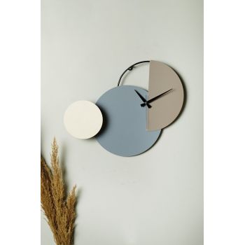 Ceas de perete, Myk2097-20, Diametru: 47 cm, Bej / Albastru / Crem / Negru