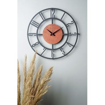 Ceas de perete, Myk9911, Diametru: 50 cm, Negru/Portocaliu