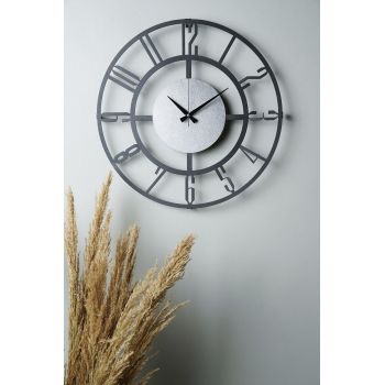 Ceas de perete, Myk9912, Diametru: 50 cm, Negru/Argintiu
