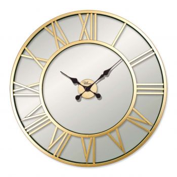 Ceas de perete, Retro Metal Roman Numerals Mirror, Dimensiuni: 76 x 76 cm, Auriu
