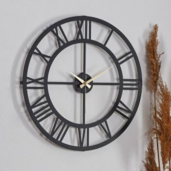 Ceas de perete, Roman Numeral, Diametru: 50 cm, Negru