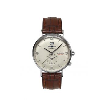 Ceas  LZ129 Hindenburg - cu mecanism quartz - carcasa din inox - curea din piele naturala - culoare bej - 41x11mm - rezistent la apa 50m