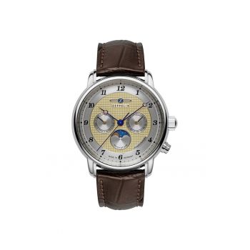 Ceas  model 8536-5 - cu mecanism quartz - cadran bej - curea din piele maro - 40mm - rezistent la apa 50m