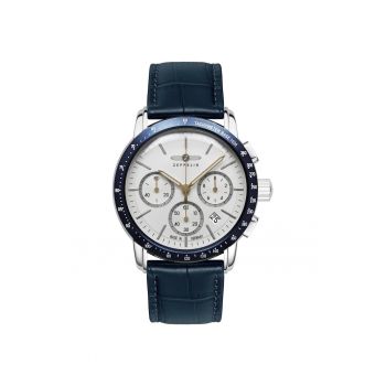Ceas  model 8878-1 - cronograf - albastru - curea din piele naturala - 5 ATM
