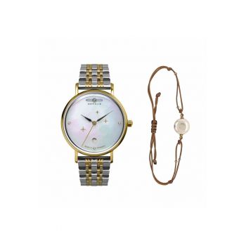 Set ceas/bratara dama - Zeppelin - 7131M5  - Otel - Quartz - Cristale Swarovski - 36 mm - Argintiu/Auriu