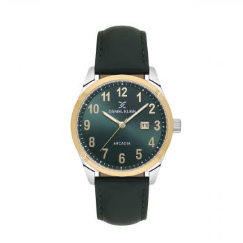 Ceas Bărbătesc Arcadia, Design Clasic cu Dată și Curea din Piele - Verde