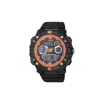 Ceas barbatesc -  Hibrid - Plastic - 51 mm - Rezistenta la apa 10 ATM - Negru/Portocaliu