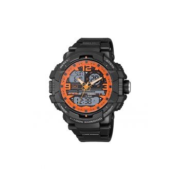 Ceas barbatesc -  Hibrid - Plastic - 55 mm - Rezistenta la apa 10 ATM - Negru/Portocaliu