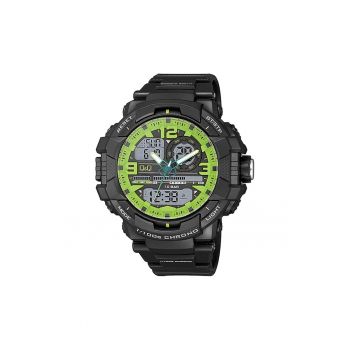 Ceas barbatesc -  Hibrid - Plastic - 55 mm - Rezistenta la apa 10 ATM - Negru/Verde