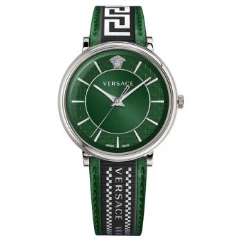 Ceas barbatesc  V-Circle - piele/inox - 42mm - rezistenta apa 5 ATM - verde/argintiu
