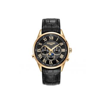 Ceas barbati  Superior Moonphase II - Inox/Piele - Negru/Auriu