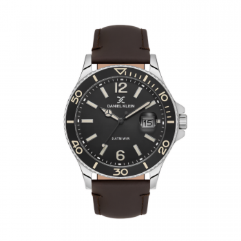 Ceas Casual pentru Bărbați, Design Rotund cu Curea din Piele și Afișaj Dată - Cafeniu