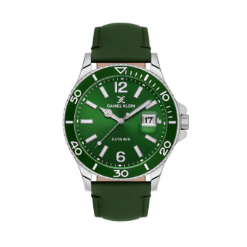 Ceas Casual pentru Bărbați, Design Rotund cu Curea din Piele și Afișaj Dată - Verde