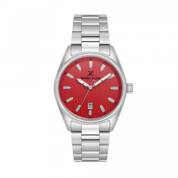Ceas Casual pentru Bărbați, Design Rotund și Brățară din Inox - Roșu