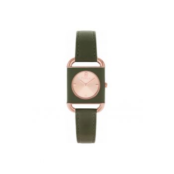 Ceas dama  model WW00017011L3 - 28mm - bratara piele verde - forma rectangulara - rezistent la apa 50m