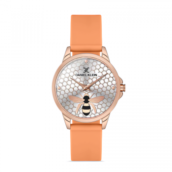 Ceas de Damă Daniel Klein Trendy, Cadran 3D și Curea Silicon - Portocaliu