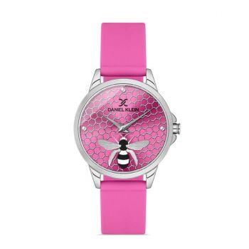 Ceas de Damă Daniel Klein Trendy, Cadran 3D și Curea Silicon - Roz