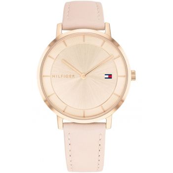 Ceas de dama  quartz - curea piele roz - carcasa aur roz - 3 ATM