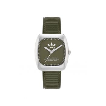 Ceas  Retro Wave - mecanism quartz - carcasa inox - curea piele naturala - verde - 50m rezistenta la apa