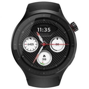 Motorola Smartwatch Motorola Moto Watch 200, 1.43 inch OLED, 4GB Flash, GPS, IP68, Carcasa Aluminiu/Otel Inoxidabil, Curea Silicon (Negru)