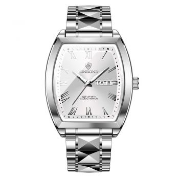 BinBond Ceas barbatesc Casual Quartz Fashion Analog Elegant Argintiu