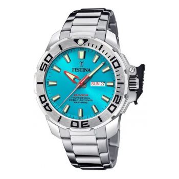 Ceas barbatesc  Diver - cadran turcoaz - curea din otel inoxidabil - 200m rezistenta la apa - cu curea suplimentara - 46x13mm