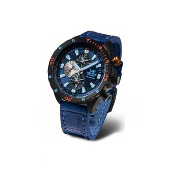 Ceas barbatesc -  INOX/Piele - 47 mm - Albastru