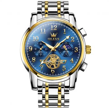 Ceas barbatesc Olevs Quartz Cronograf Analog Indici Luminosi Data Otel