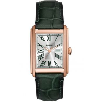 Ceas  Carraway - Quartz - carcasa roz aurie - cadran argintiu - curea piele verde - 5 ATM