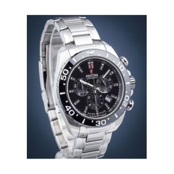 Ceas  Ceramic Chronograph - mecanism Ronda 5030.d - cadran negru - 10 ATM - bratara otel inoxidabil
