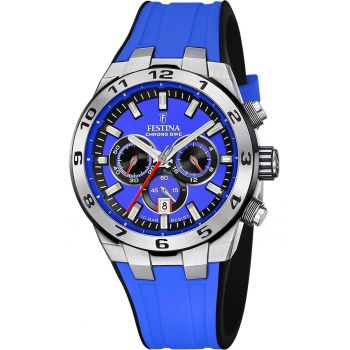Ceas  Chrono Bike - cronograf - rezistent la apa 100m - curea de cauciuc albastru - cadran albastru