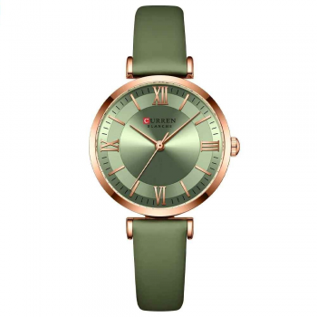 Ceas Dama CURREN 9079 Verde-Auriu - Ceas Elegant cu Cadran Verde, Curea din Piele si Carcasa Aurie