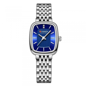 Ceas Dama CURREN Argintiu cu Cadran Albastru - Ceas Elegant cu Design Rectangular si Mecanism Quartz