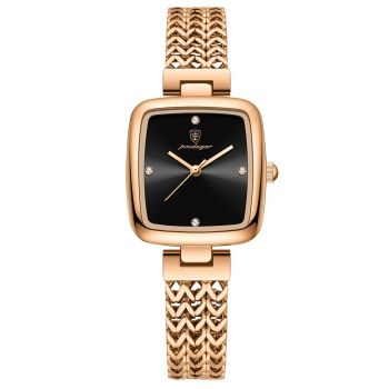 Ceas dama de mana Poedagar Quartz Elegant Casual Fashion Auriu Otel Negru