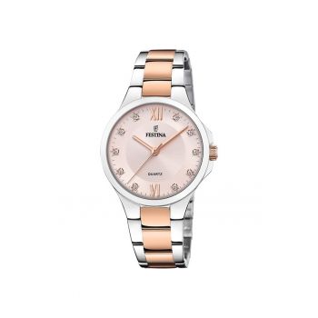 Ceas dama  F20612 Quartz Argintiu - Auriu rose/Argintiu