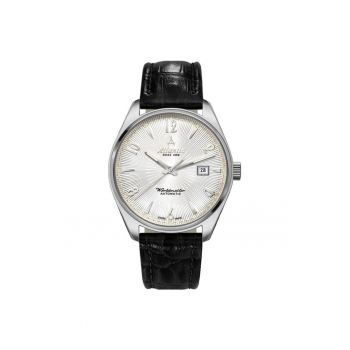 Ceas barbati -  Inox/Piele - Argintiu/Negru
