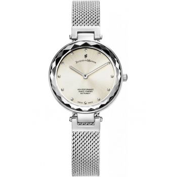 Ceas de dama Jacques DU JWL04301 - argintiu - clasic - cu elemente de bijuterie
