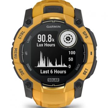 GARMIN Smartwatch Garmin Instinct 3, 50mm, Solar, GPS, Android/iOS, Sunburst, curea silicon, Galben solar cu Gri