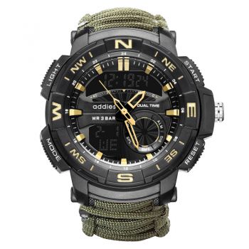 Ceas barbatesc de mana, ADDIESDIVE, Stil Militar, Army, Cremene foc, Busola, Paracord, Fluier