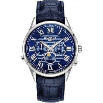 Ceas barbătesc  Superior Moonphase II - bleu închis - mecanism Quartz - carcasă din oțel