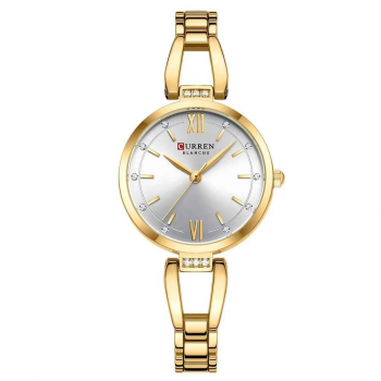 Ceas Dama CURREN 9092, Quartz, Bratara Aurie, Cadran Alb, Otel Inoxidabil, 30mm, Elegant si Versatil
