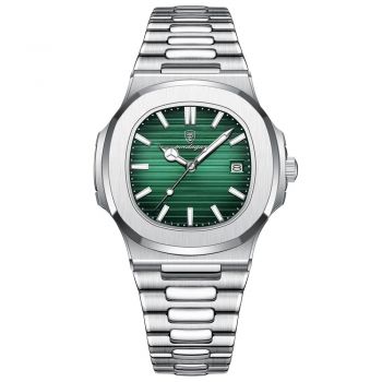 Ceas de mana Poedagar Quartz Casua Otel Analog Fashion Argintiu Verde