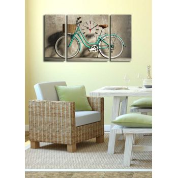 Ceas de perete decorativ din pânză (3 bucăți), 3P204045CS-14, Dimensiune: 20 x 45 cm (2 bucăți), Multicolor