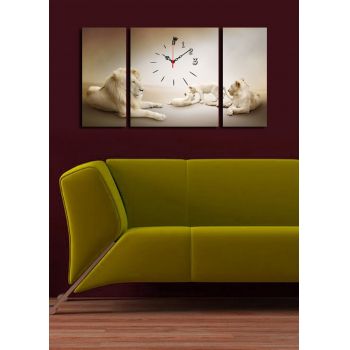 Ceas de perete decorativ din pânză (3 bucăți), 3P204045CS-18, Dimensiune: 20 x 45 cm (2 bucăți), Multicolor